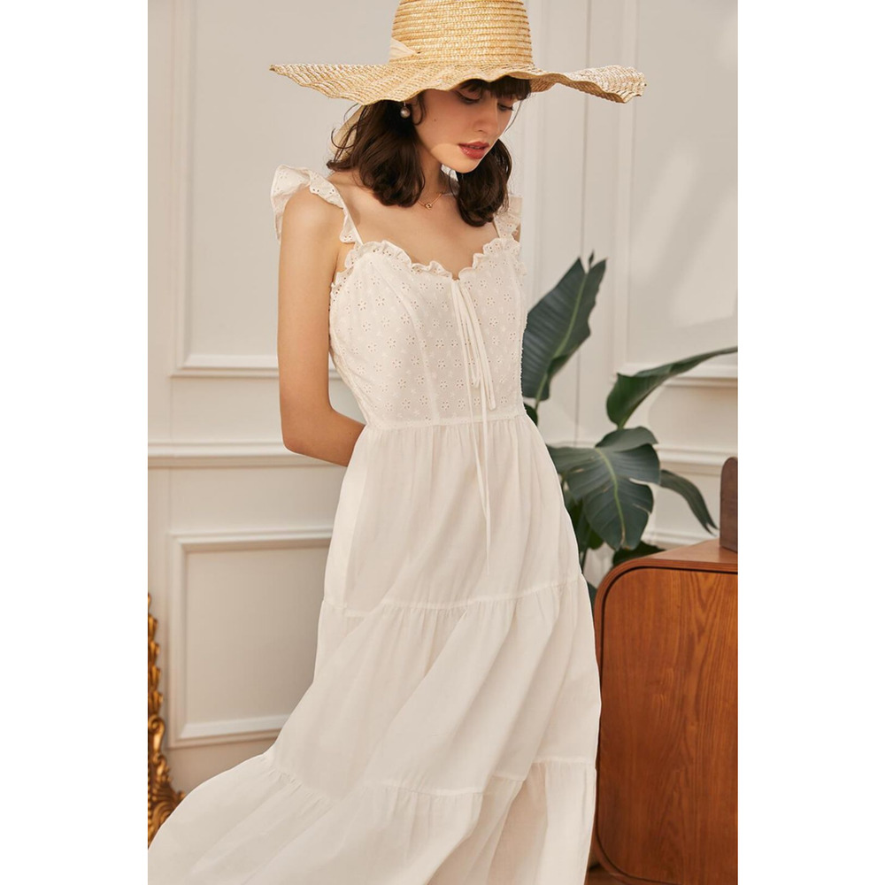 Simple Retro Kate Embroidered Slip Dress - S - Na